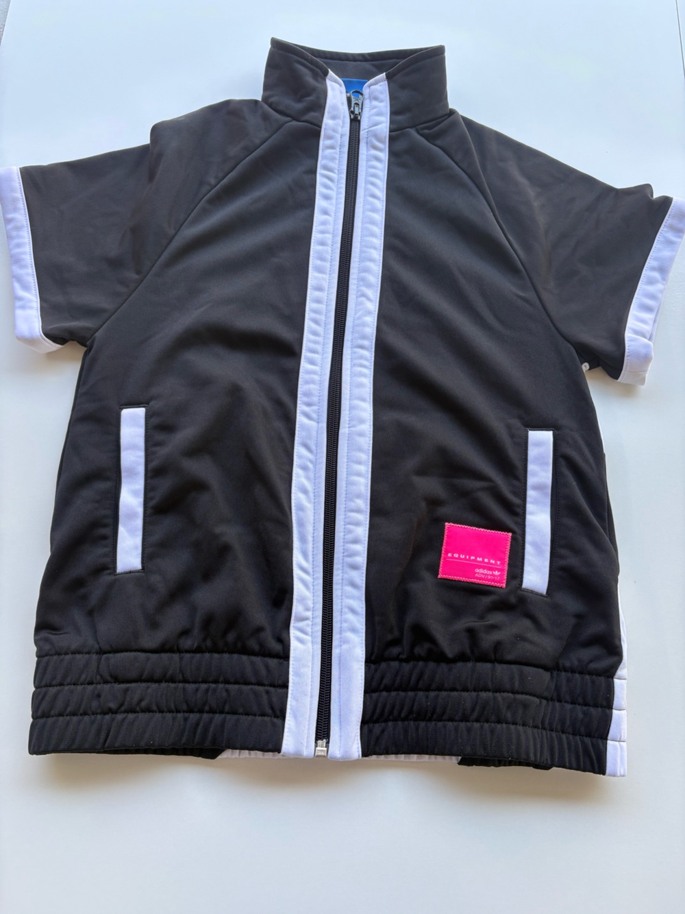 Adidas kids Black Windbreaker with White Trim and Pink Logo Patch Size 9-10 Y